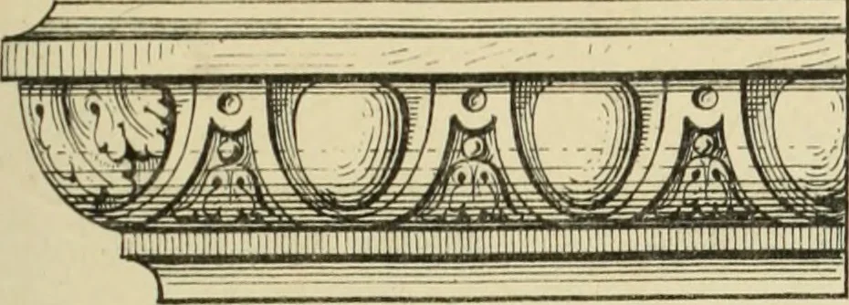 An illustration from Elements of style in furniture and woodwork, being a series of details of the Italian, German Renaissance, Elizabethan, Louis XIVth, Louis XVth, Louis XVIth, Sheraton, Adams, Empire, Chinese, Japanese, and Moresque styles ... for the use of architects, furniture designers, cabinet makers and others, 1889, leaf 80
