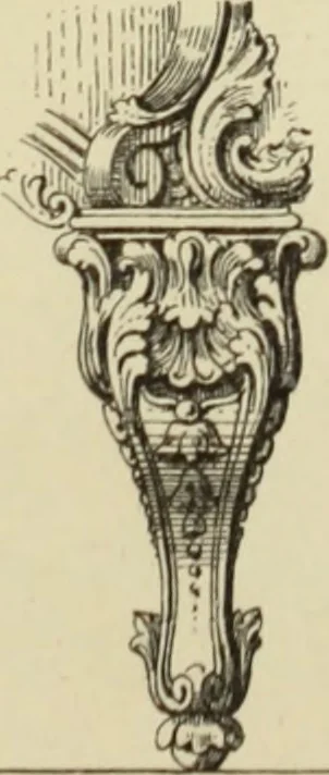 An illustration from Elements of style in furniture and woodwork, being a series of details of the Italian, German Renaissance, Elizabethan, Louis XIVth, Louis XVth, Louis XVIth, Sheraton, Adams, Empire, Chinese, Japanese, and Moresque styles ... for the use of architects, furniture designers, cabinet makers and others, 1889, leaf 84