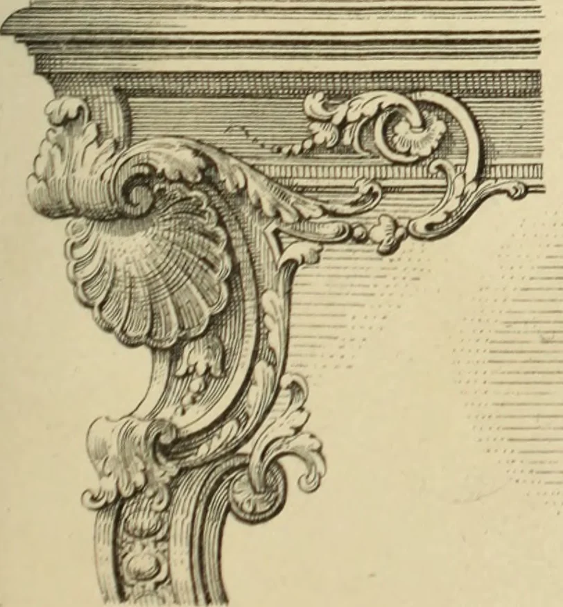An illustration from Elements of style in furniture and woodwork, being a series of details of the Italian, German Renaissance, Elizabethan, Louis XIVth, Louis XVth, Louis XVIth, Sheraton, Adams, Empire, Chinese, Japanese, and Moresque styles ... for the use of architects, furniture designers, cabinet makers and others, 1889, leaf 88