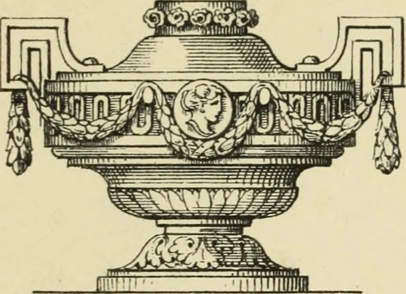 An illustration from Elements of style in furniture and woodwork, being a series of details of the Italian, German Renaissance, Elizabethan, Louis XIVth, Louis XVth, Louis XVIth, Sheraton, Adams, Empire, Chinese, Japanese, and Moresque styles ... for the use of architects, furniture designers, cabinet makers and others, 1889, leaf 96