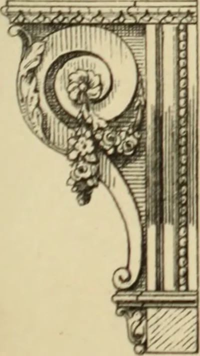 An illustration from Elements of style in furniture and woodwork, being a series of details of the Italian, German Renaissance, Elizabethan, Louis XIVth, Louis XVth, Louis XVIth, Sheraton, Adams, Empire, Chinese, Japanese, and Moresque styles ... for the use of architects, furniture designers, cabinet makers and others, 1889, leaf 96