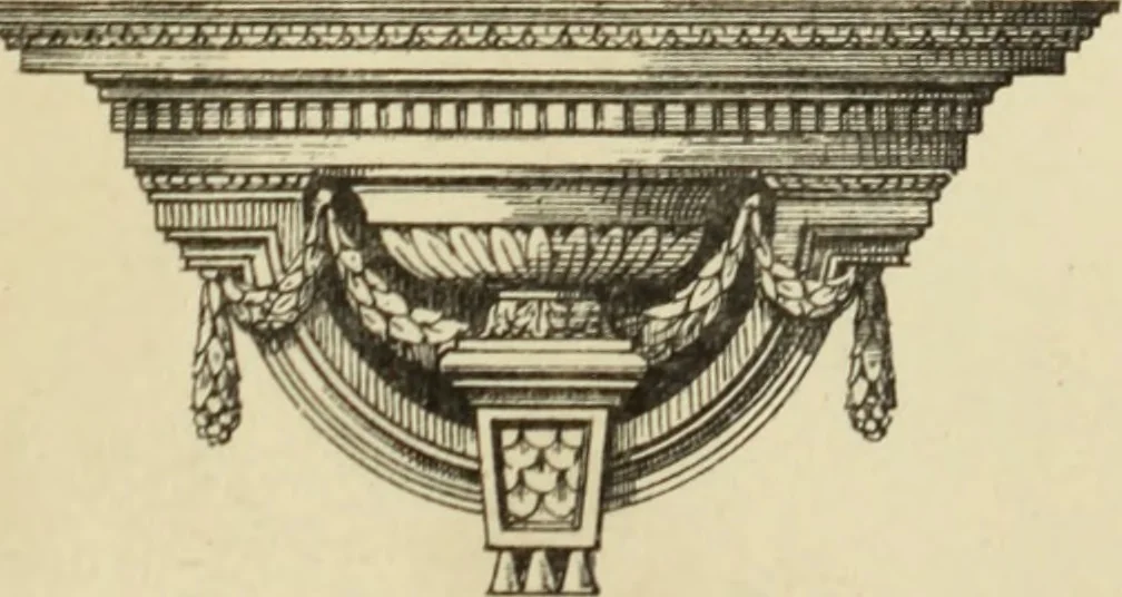 An illustration from Elements of style in furniture and woodwork, being a series of details of the Italian, German Renaissance, Elizabethan, Louis XIVth, Louis XVth, Louis XVIth, Sheraton, Adams, Empire, Chinese, Japanese, and Moresque styles ... for the use of architects, furniture designers, cabinet makers and others, 1889, leaf 96