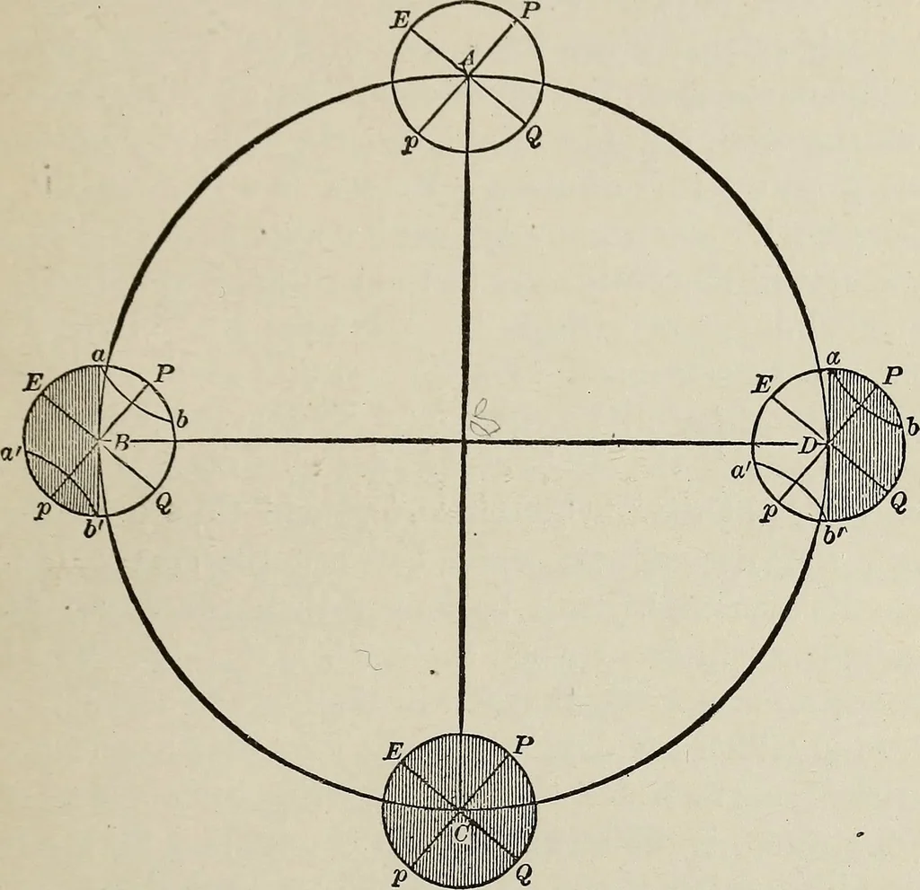 An illustration from Elements of theoretical and descriptive astronomy, for the use of colleges and academies, 1901, leaf 98