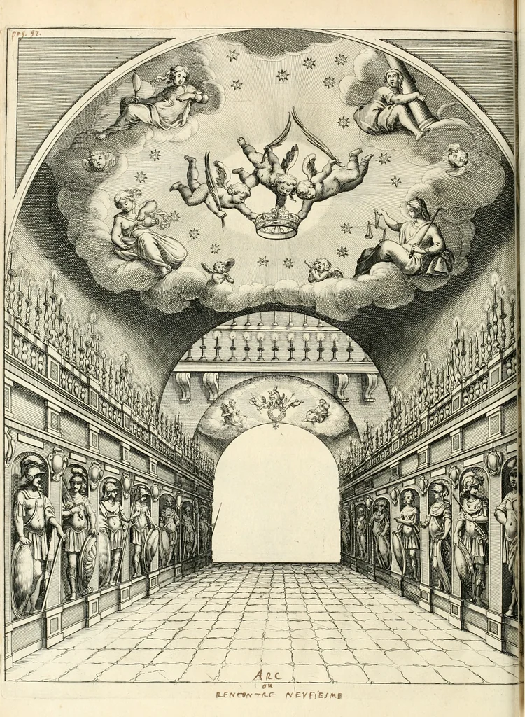 An illustration from Eloges et discours sur la triomphante reception du roy en sa ville de Paris, apres la reduction de la Rochelle : accompagnez des figures, tant des arcs de triomphe que des autres preparatifs, 1629, leaf 119