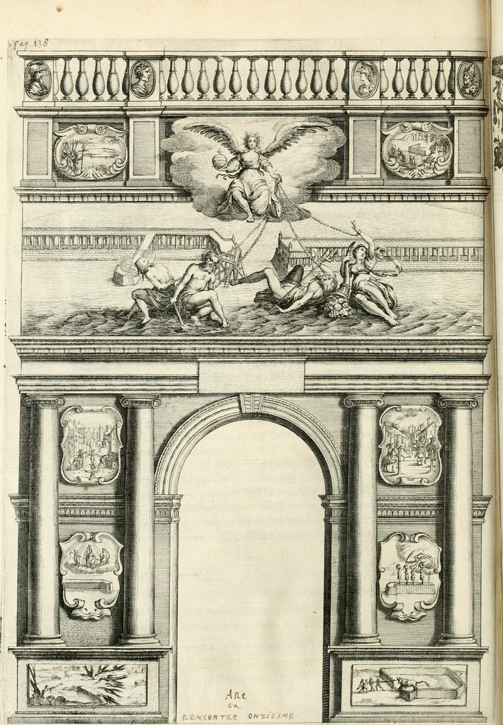 An illustration from Eloges et discours sur la triomphante reception du roy en sa ville de Paris, apres la reduction de la Rochelle : accompagnez des figures, tant des arcs de triomphe que des autres preparatifs, 1629, leaf 165