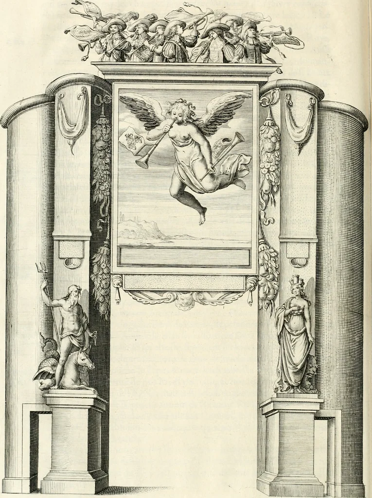 An illustration from Eloges et discours sur la triomphante reception du roy en sa ville de Paris, apres la reduction de la Rochelle : accompagnez des figures, tant des arcs de triomphe que des autres preparatifs, 1629, leaf 59