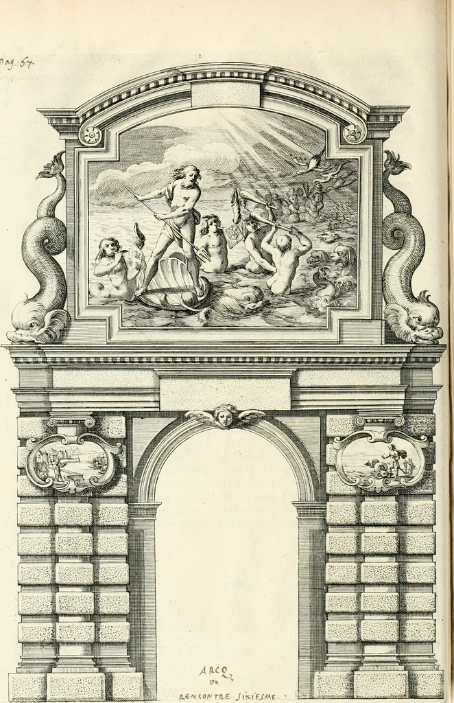 An illustration from Eloges et discours sur la triomphante reception du roy en sa ville de Paris, apres la reduction de la Rochelle : accompagnez des figures, tant des arcs de triomphe que des autres preparatifs, 1629, leaf 83