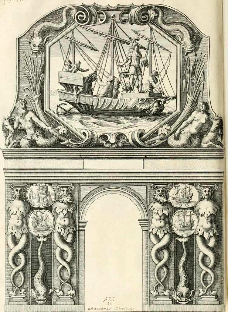 An illustration from Eloges et discours sur la triomphante reception du roy en sa ville de Paris, apres la reduction de la Rochelle : accompagnez des figures, tant des arcs de triomphe que des autres preparatifs, 1629, leaf 93