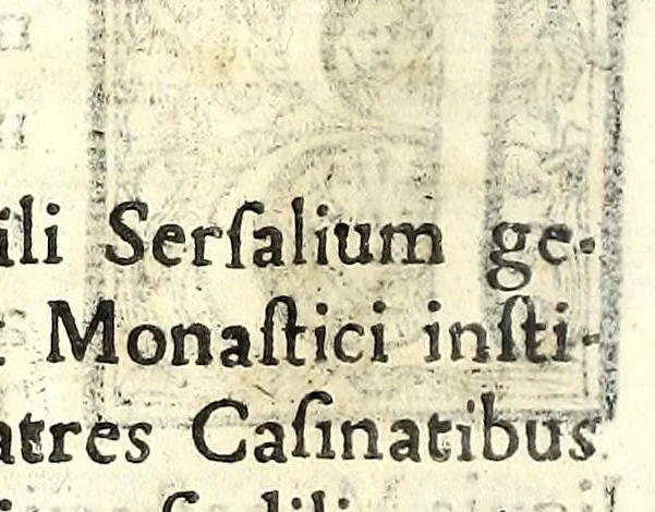 An illustration from Elogia abbatvm sacri Monasterij Casinensis : ad rum. patrem d. Simplicivm Caffarellvm, congregationis casinensis praesidem generalem, 1630, leaf 192