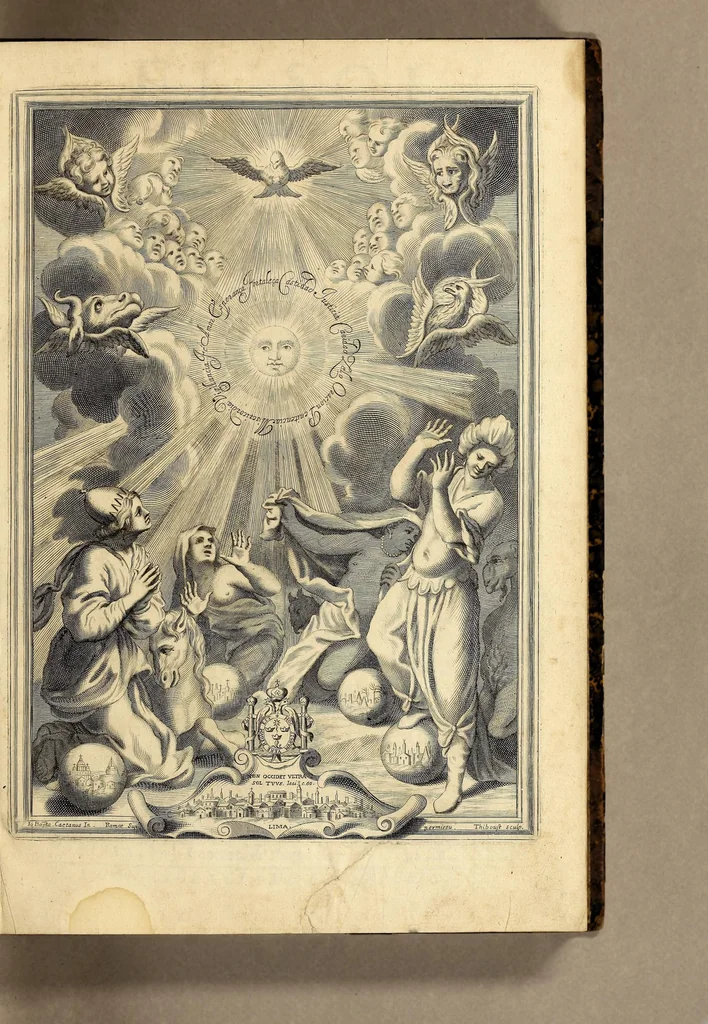 An illustration from El Sol del Nuevo Mundo : ideado y compuesto en las esclarecidas operaciones del bienaventurado Toribio Arzobispo de Lima, 1683, leaf 9