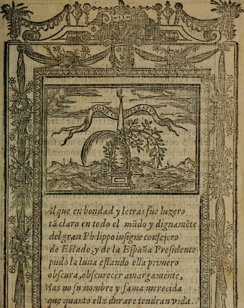 An illustration from Emblemas morales de don Ivan de Horozco y Couarruuias : dedicadas a la buena memoria del presidente Don Diego de Couarruuias y Leya su tio, 1589, leaf 12