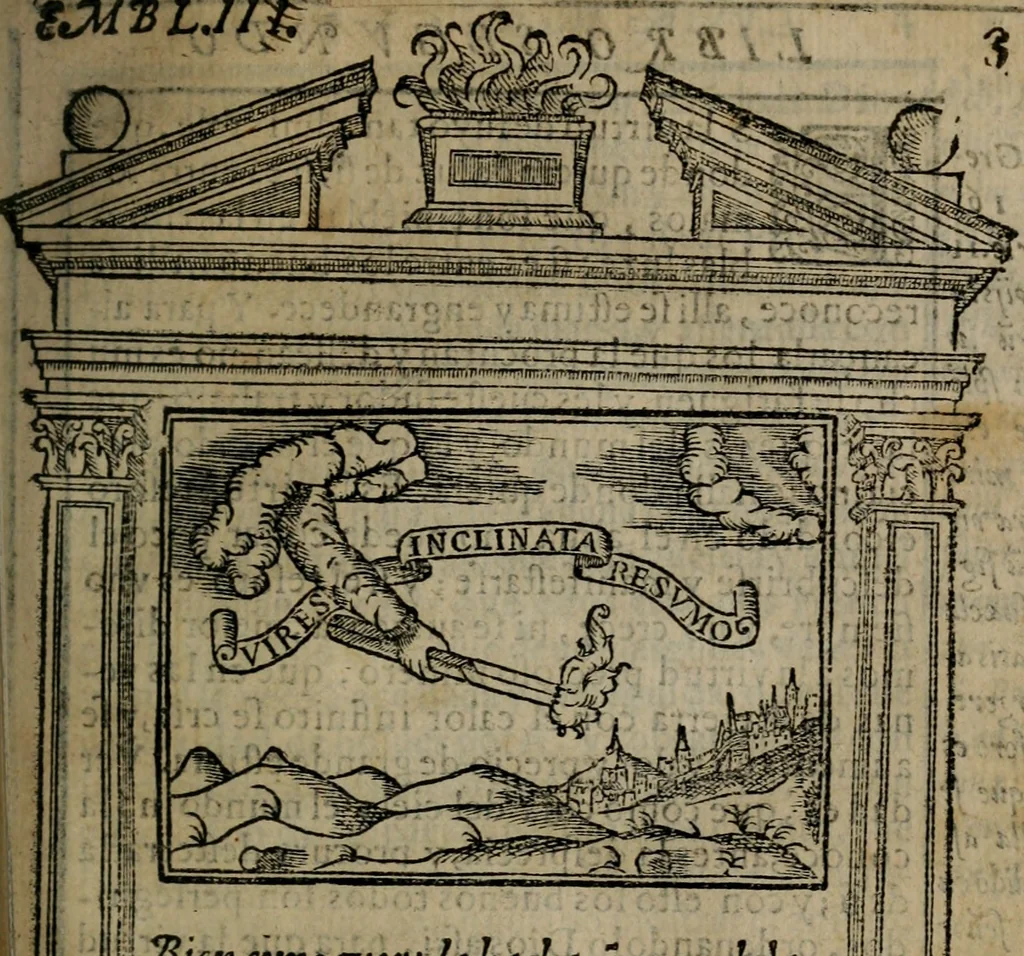 An illustration from Emblemas morales de don Ivan de Horozco y Couarruuias : dedicadas a la buena memoria del presidente Don Diego de Couarruuias y Leya su tio, 1589, leaf 220