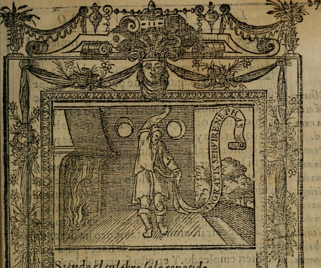 An illustration from Emblemas morales de don Ivan de Horozco y Couarruuias : dedicadas a la buena memoria del presidente Don Diego de Couarruuias y Leya su tio, 1589, leaf 266