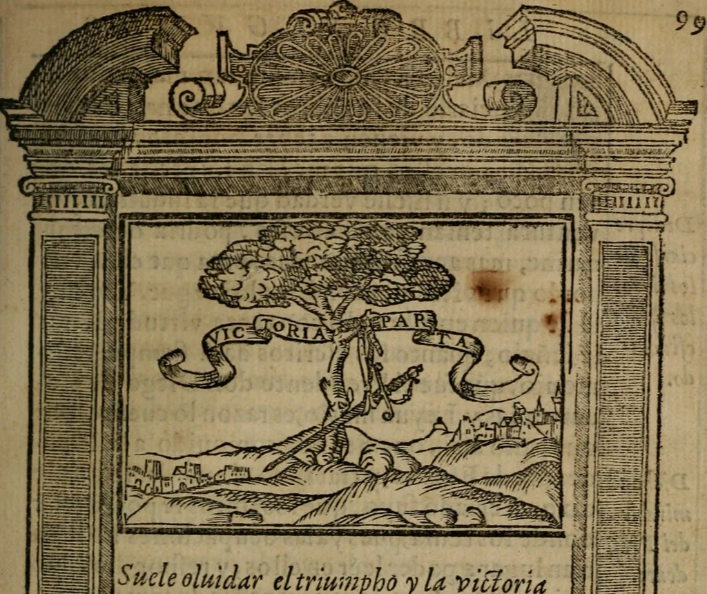 An illustration from Emblemas morales de don Ivan de Horozco y Couarruuias : dedicadas a la buena memoria del presidente Don Diego de Couarruuias y Leya su tio, 1589, leaf 402