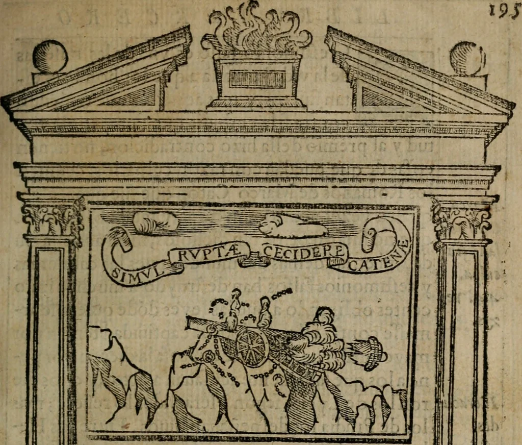 An illustration from Emblemas morales de don Ivan de Horozco y Couarruuias : dedicadas a la buena memoria del presidente Don Diego de Couarruuias y Leya su tio, 1589, leaf 594
