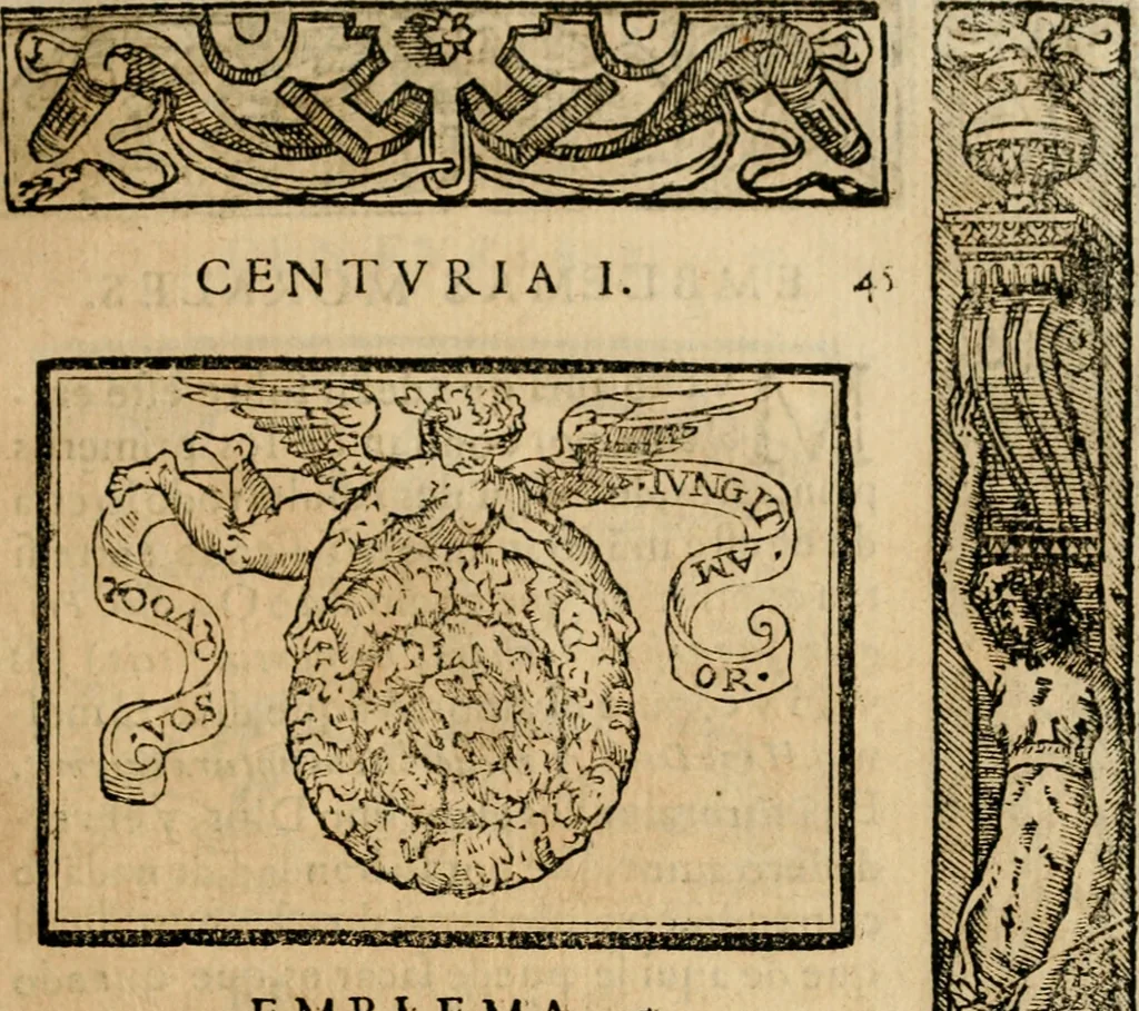 An illustration from Emblemas morales de Don Sebastian de Couarrubias Orozco, capellan del rey N.S. Maestrescuela, y canonigo de Cuenca, consultor del santo oficio, 1610, leaf 100