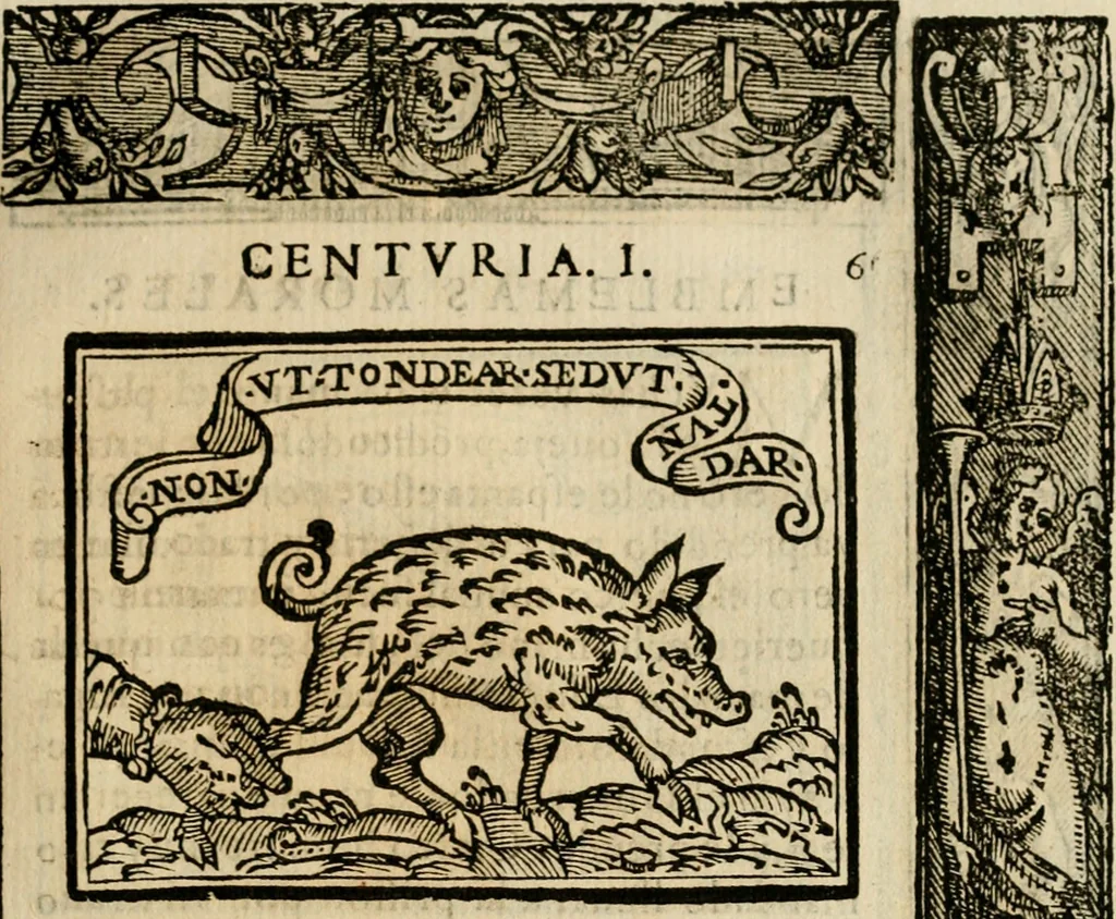 An illustration from Emblemas morales de Don Sebastian de Couarrubias Orozco, capellan del rey N.S. Maestrescuela, y canonigo de Cuenca, consultor del santo oficio, 1610, leaf 142