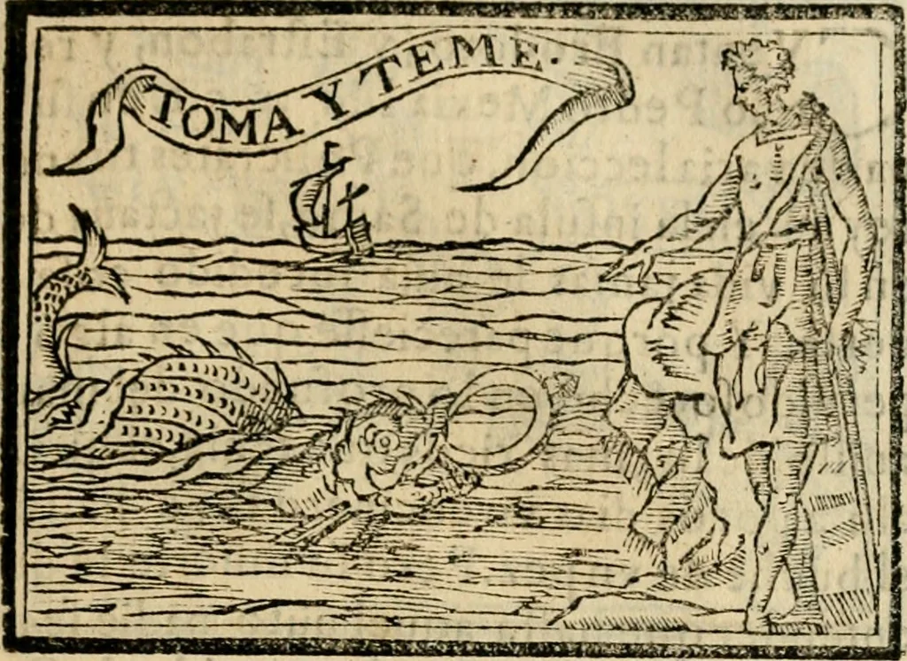 An illustration from Emblemas morales de Don Sebastian de Couarrubias Orozco, capellan del rey N.S. Maestrescuela, y canonigo de Cuenca, consultor del santo oficio, 1610, leaf 148