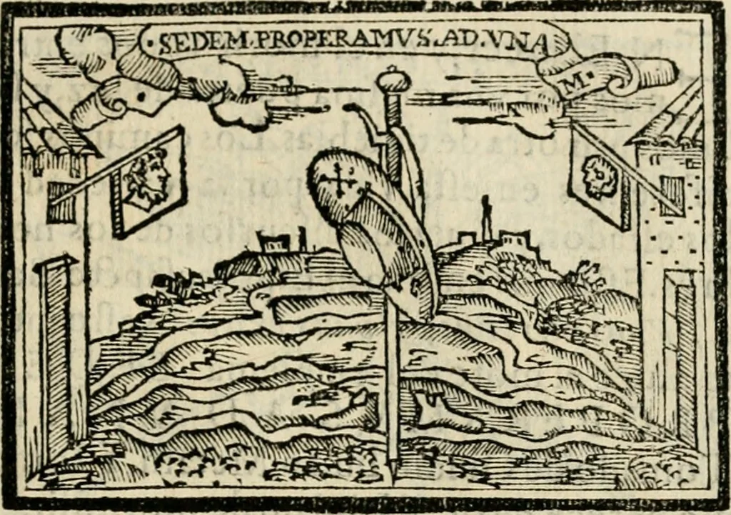 An illustration from Emblemas morales de Don Sebastian de Couarrubias Orozco, capellan del rey N.S. Maestrescuela, y canonigo de Cuenca, consultor del santo oficio, 1610, leaf 210