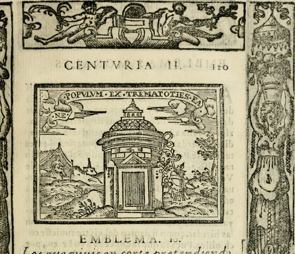 An illustration from Emblemas morales de Don Sebastian de Couarrubias Orozco, capellan del rey N.S. Maestrescuela, y canonigo de Cuenca, consultor del santo oficio, 1610, leaf 230
