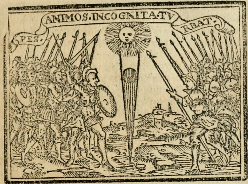 An illustration from Emblemas morales de Don Sebastian de Couarrubias Orozco, capellan del rey N.S. Maestrescuela, y canonigo de Cuenca, consultor del santo oficio, 1610, leaf 282