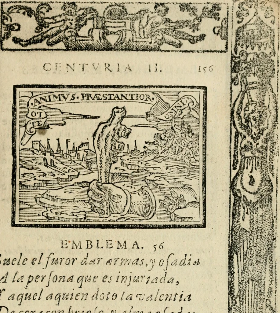 An illustration from Emblemas morales de Don Sebastian de Couarrubias Orozco, capellan del rey N.S. Maestrescuela, y canonigo de Cuenca, consultor del santo oficio, 1610, leaf 322