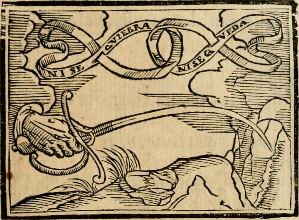 An illustration from Emblemas morales de Don Sebastian de Couarrubias Orozco, capellan del rey N.S. Maestrescuela, y canonigo de Cuenca, consultor del santo oficio, 1610, leaf 354