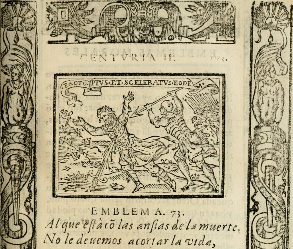 An illustration from Emblemas morales de Don Sebastian de Couarrubias Orozco, capellan del rey N.S. Maestrescuela, y canonigo de Cuenca, consultor del santo oficio, 1610, leaf 356