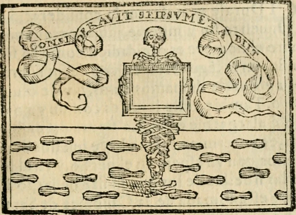 An illustration from Emblemas morales de Don Sebastian de Couarrubias Orozco, capellan del rey N.S. Maestrescuela, y canonigo de Cuenca, consultor del santo oficio, 1610, leaf 374