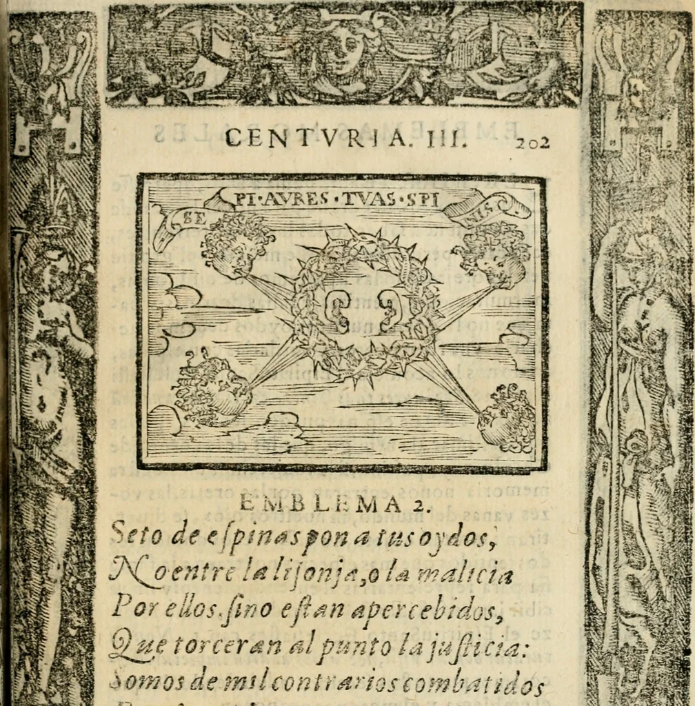 An illustration from Emblemas morales de Don Sebastian de Couarrubias Orozco, capellan del rey N.S. Maestrescuela, y canonigo de Cuenca, consultor del santo oficio, 1610, leaf 416