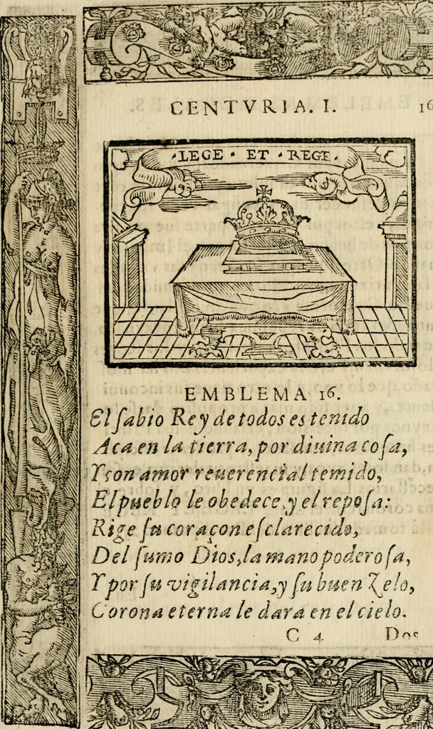 An illustration from Emblemas morales de Don Sebastian de Couarrubias Orozco, capellan del rey N.S. Maestrescuela, y canonigo de Cuenca, consultor del santo oficio, 1610, leaf 42