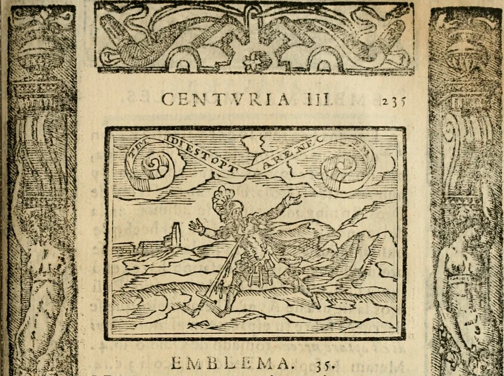 An illustration from Emblemas morales de Don Sebastian de Couarrubias Orozco, capellan del rey N.S. Maestrescuela, y canonigo de Cuenca, consultor del santo oficio, 1610, leaf 482