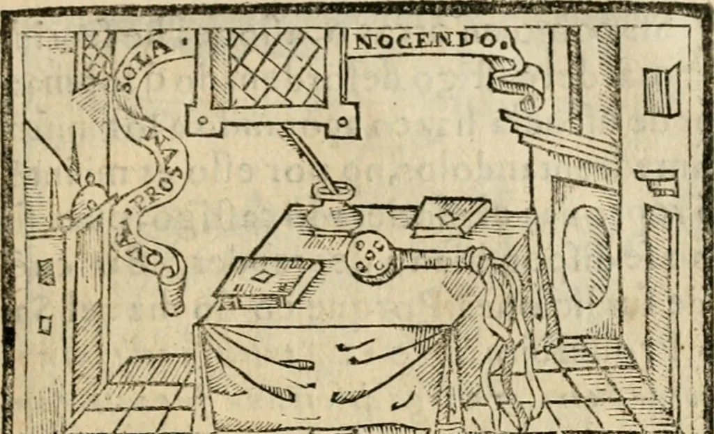 An illustration from Emblemas morales de Don Sebastian de Couarrubias Orozco, capellan del rey N.S. Maestrescuela, y canonigo de Cuenca, consultor del santo oficio, 1610, leaf 486