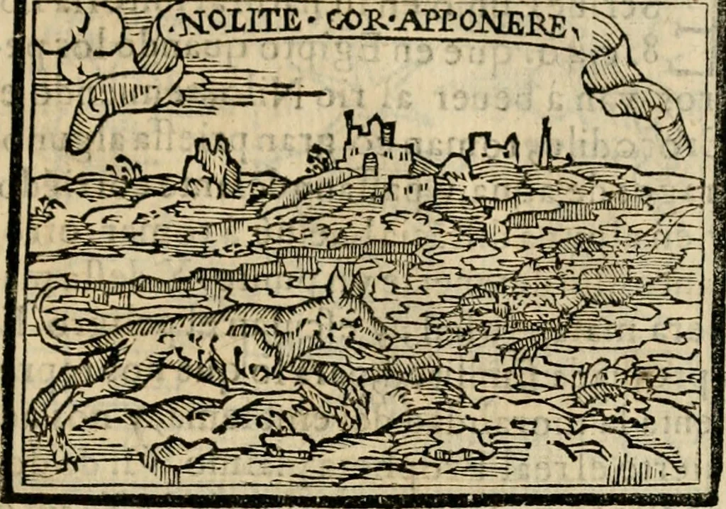An illustration from Emblemas morales de Don Sebastian de Couarrubias Orozco, capellan del rey N.S. Maestrescuela, y canonigo de Cuenca, consultor del santo oficio, 1610, leaf 52
