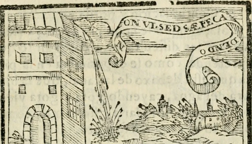An illustration from Emblemas morales de Don Sebastian de Couarrubias Orozco, capellan del rey N.S. Maestrescuela, y canonigo de Cuenca, consultor del santo oficio, 1610, leaf 548