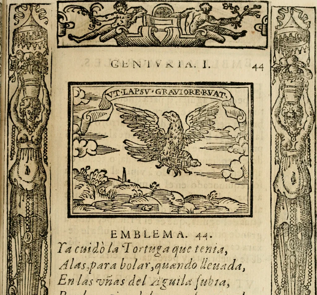 An illustration from Emblemas morales de Don Sebastian de Couarrubias Orozco, capellan del rey N.S. Maestrescuela, y canonigo de Cuenca, consultor del santo oficio, 1610, leaf 98