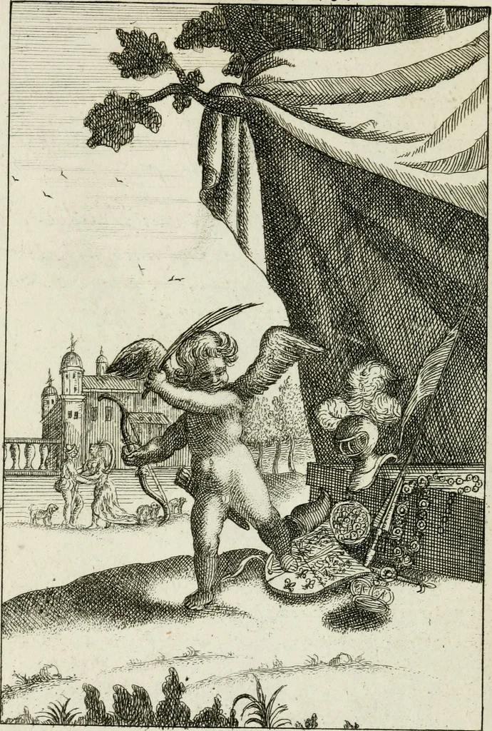 An illustration from Emblemata amatoria = Emblems of love = Embleme d'amore = Emblemes d'amour : in four languages, dedicated to the ladys, 1683, leaf 117