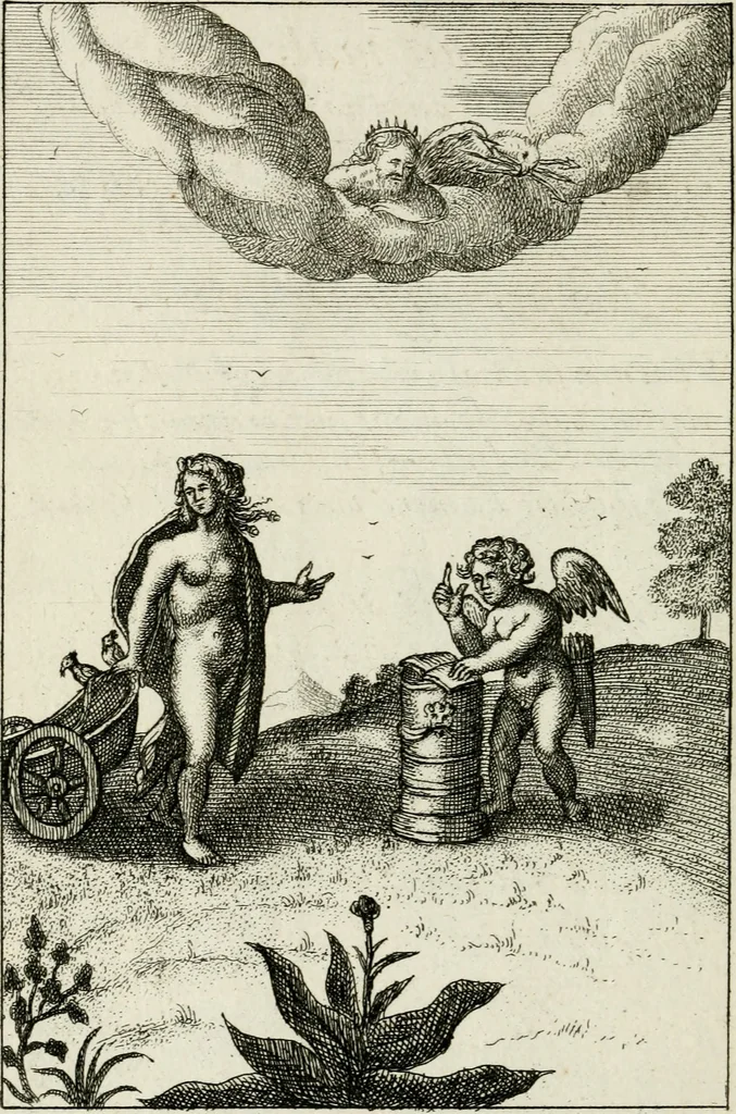 An illustration from Emblemata amatoria = Emblems of love = Embleme d'amore = Emblemes d'amour : in four languages, dedicated to the ladys, 1683, leaf 157