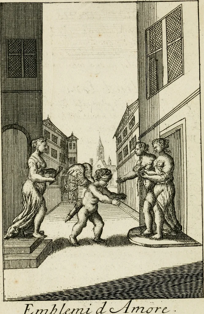 An illustration from Emblemata amatoria = Emblems of love = Embleme d'amore = Emblemes d'amour : in four languages, dedicated to the ladys, 1683, leaf 47