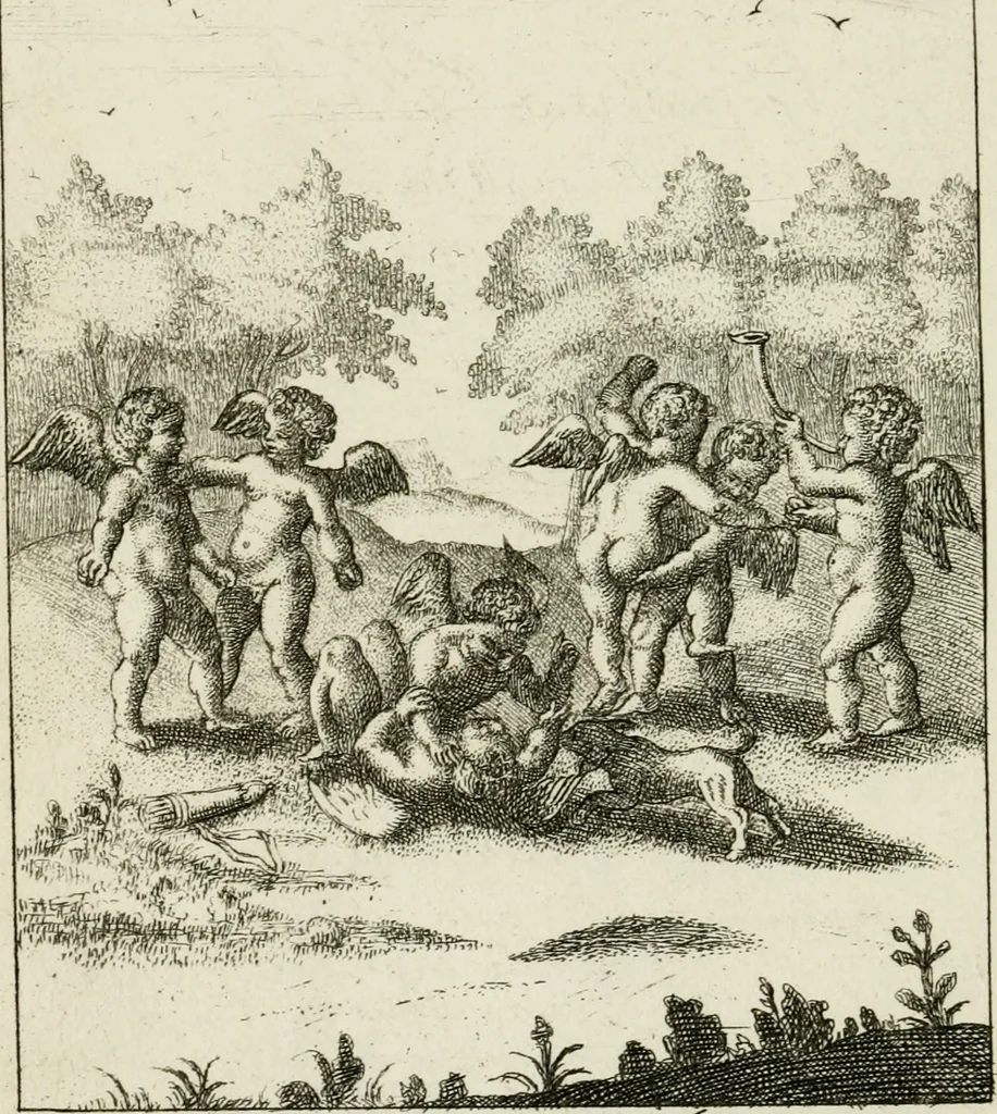 An illustration from Emblemata amatoria = Emblems of love = Embleme d'amore = Emblemes d'amour : in four languages, dedicated to the ladys, 1683, leaf 59