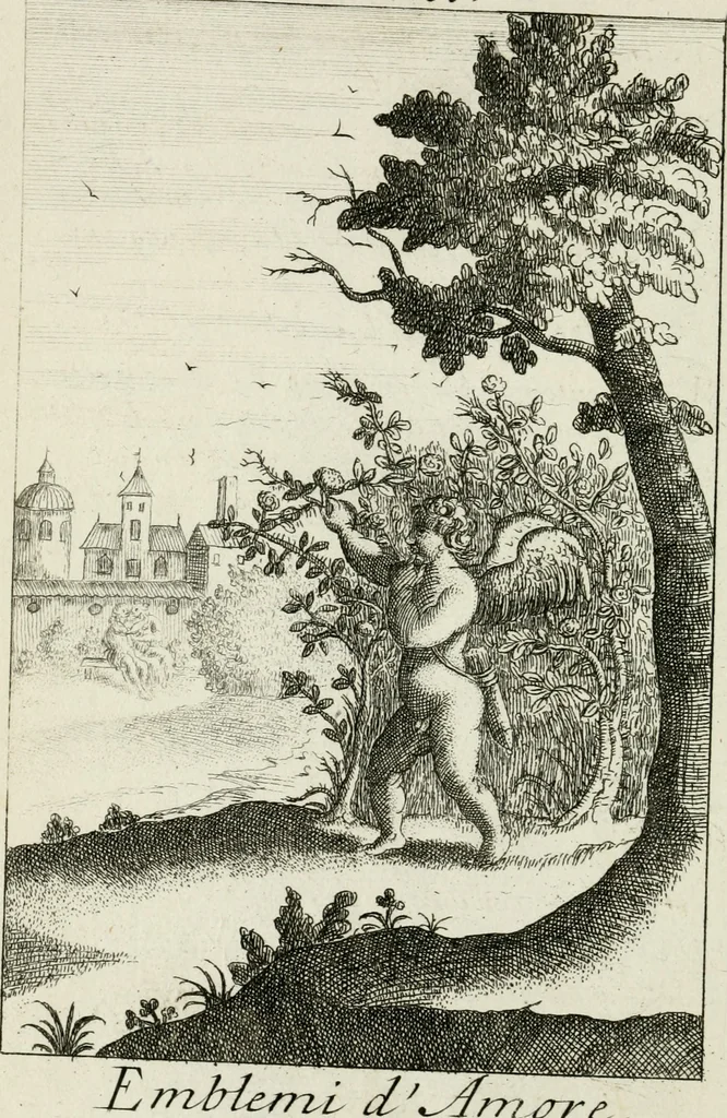 An illustration from Emblemata amatoria = Emblems of love = Embleme d'amore = Emblemes d'amour : in four languages, dedicated to the ladys, 1683, leaf 73
