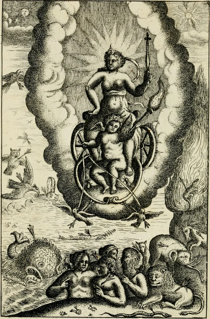 An illustration from Emblemata amatoria = Emblems of love = Embleme d'amore = Emblemes d'amour : in four languages, dedicated to the ladys, 1683, leaf 9