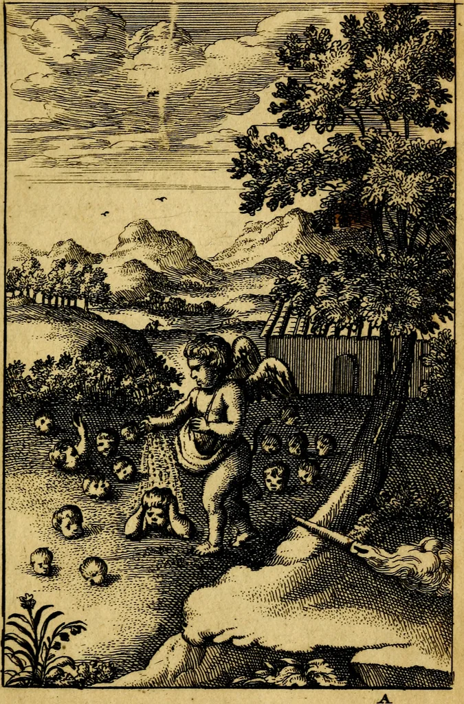 An illustration from Emblemata amatoria : emblemes d'amour en quatre langue [i.e. langues], 1690, leaf 14