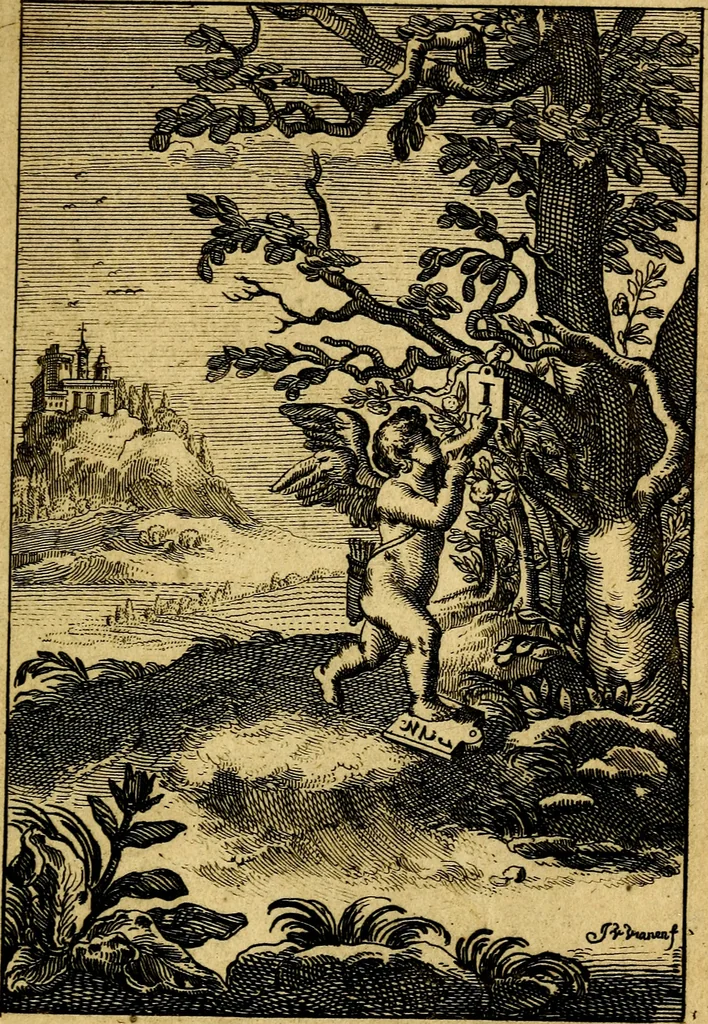 An illustration from Emblemata amatoria : emblemes d'amour en quatre langue [i.e. langues], 1690, leaf 154
