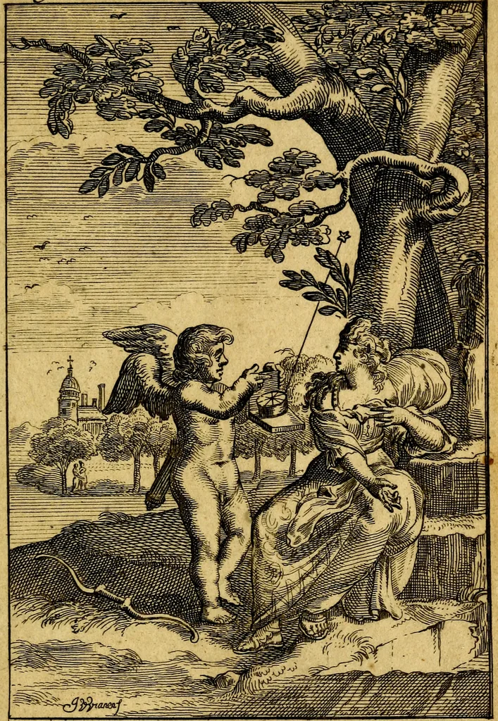 An illustration from Emblemata amatoria : emblemes d'amour en quatre langue [i.e. langues], 1690, leaf 166