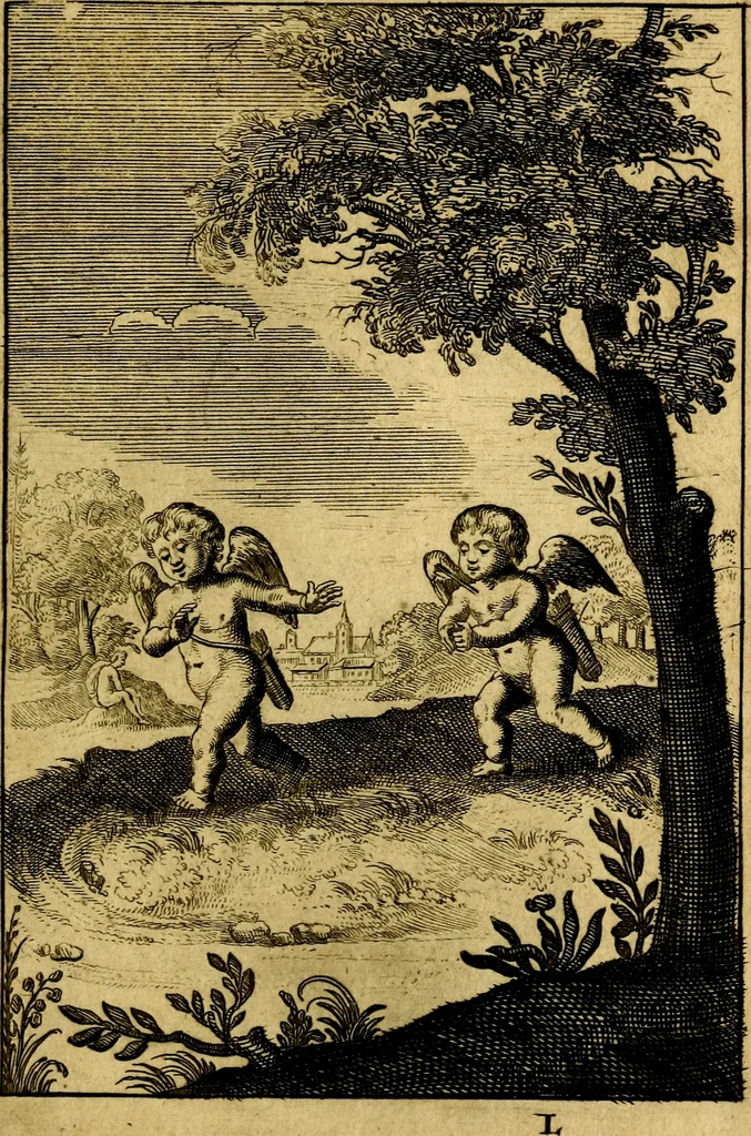 An illustration from Emblemata amatoria : emblemes d'amour en quatre langue [i.e. langues], 1690, leaf 174