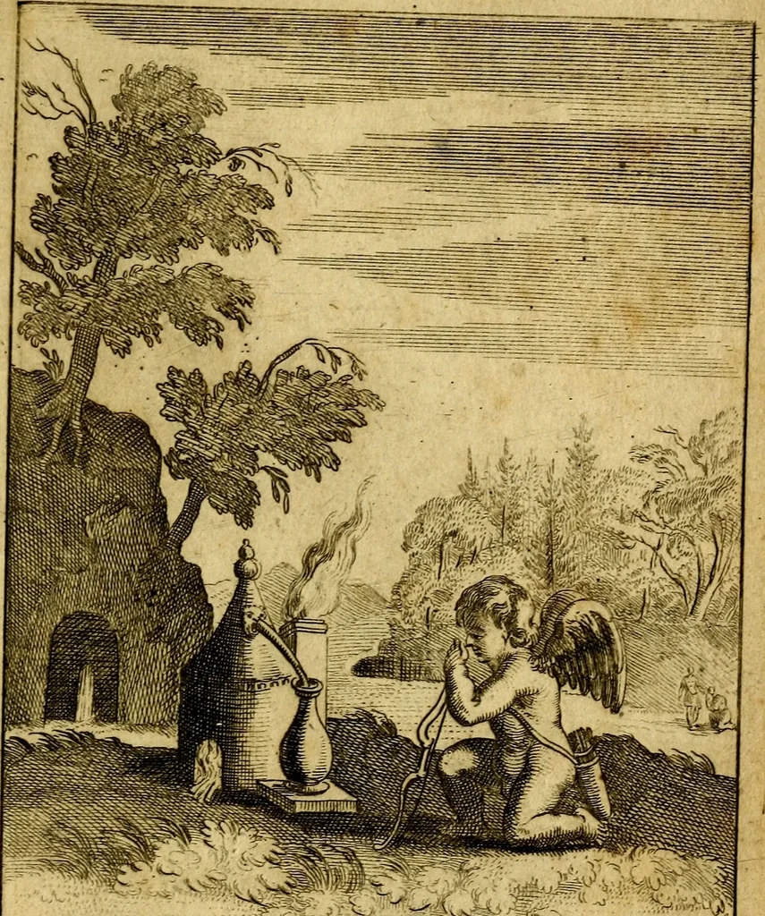 An illustration from Emblemata amatoria : emblemes d'amour en quatre langue [i.e. langues], 1690, leaf 184