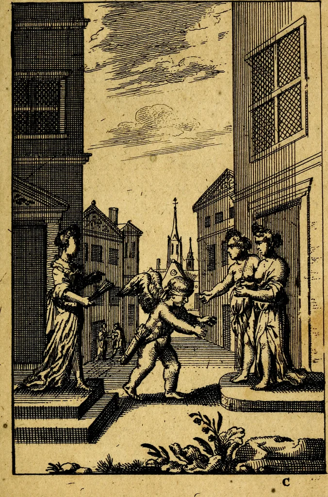 An illustration from Emblemata amatoria : emblemes d'amour en quatre langue [i.e. langues], 1690, leaf 46