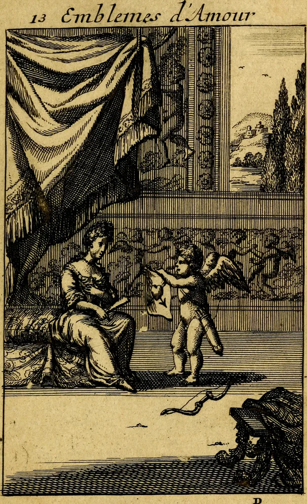 An illustration from Emblemata amatoria : emblemes d'amour en quatre langue [i.e. langues], 1690, leaf 62