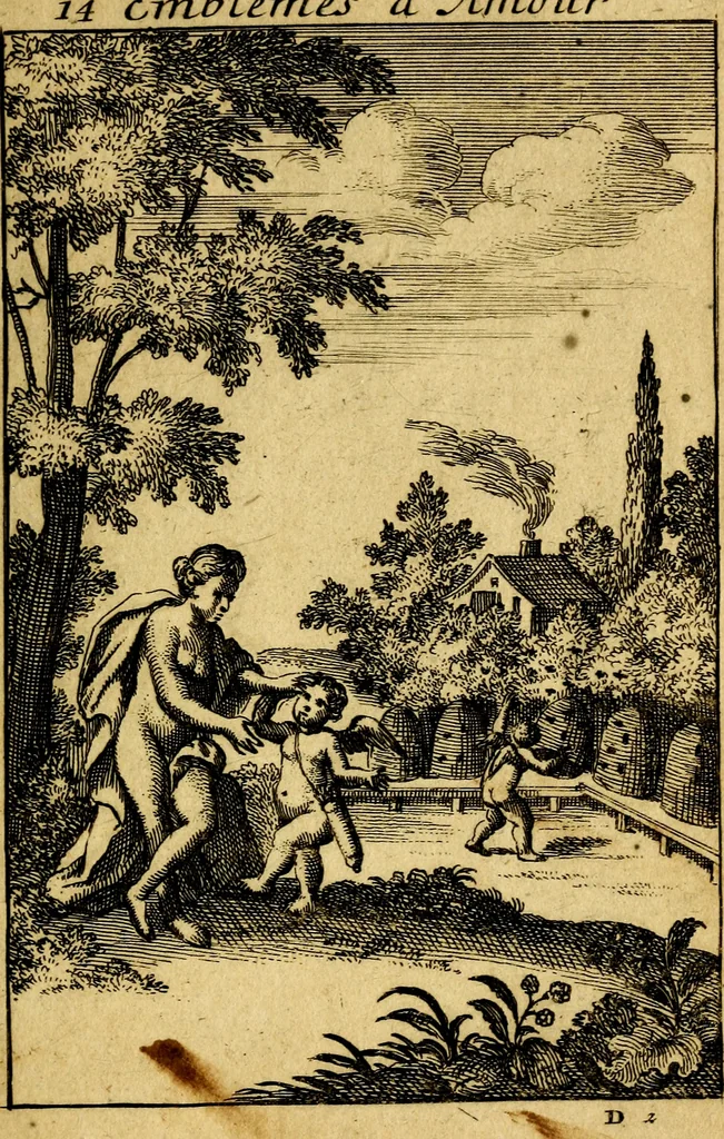 An illustration from Emblemata amatoria : emblemes d'amour en quatre langue [i.e. langues], 1690, leaf 66